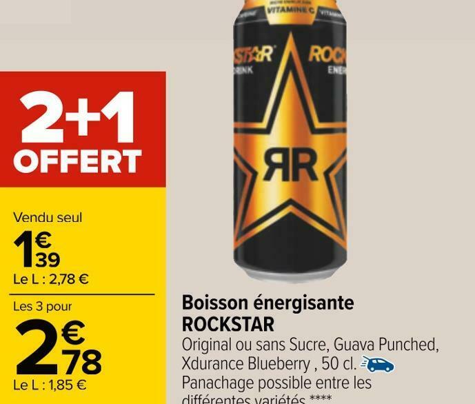 Promo Rockstar boisson énergisante chez Carrefour