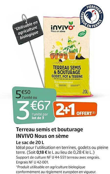 Promo Terreau Semis Et Bouturage Invivo Nous On Sème chez Jardiland