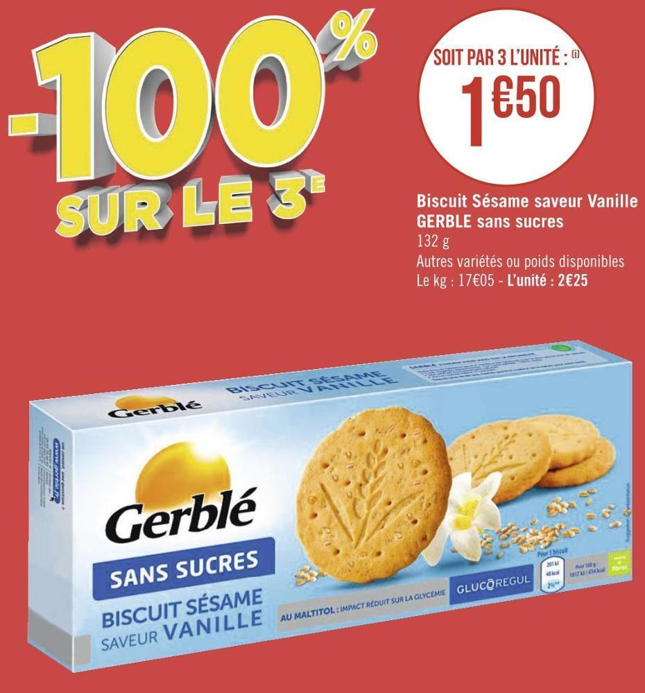 Promo Gerble biscuit sésame saveur vanille sans sucres chez Géant