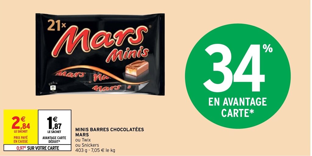 Promo Minis Barres Chocolat Es Mars Chez Intermarch Hyper