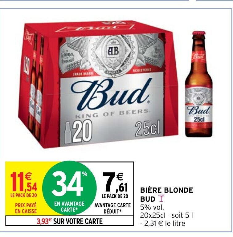 Promo Bière Blonde Bud chez Intermarché Hyper