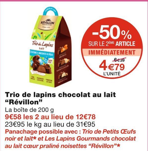 Promo Révillon trio de lapins chocolat au lait chez Monoprix