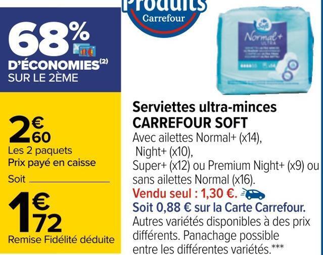 Promo Carrefour Soft Serviettes Ultra Minces Chez Carrefour