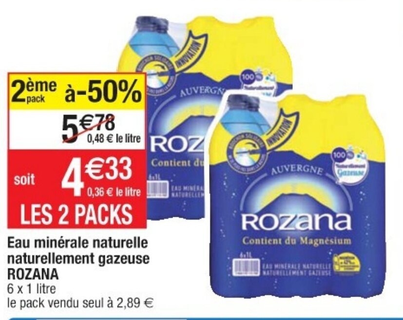 Promo Eau minérale naturelle naturellement gazeuse Rozana chez Cora