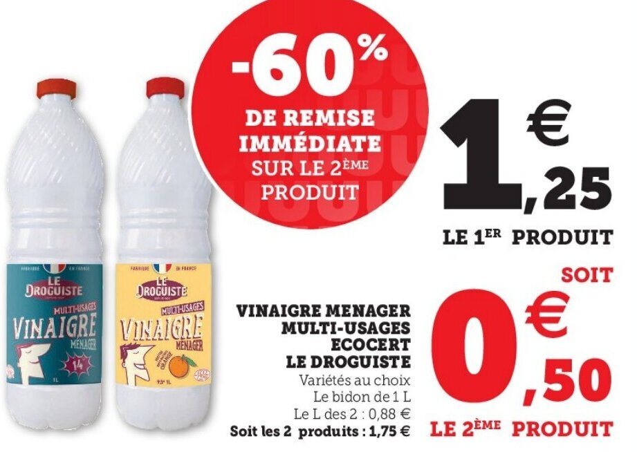 Promo Vinaigre Menager Multi Usages Ecocert Lu Droguiste Chez Hyper U