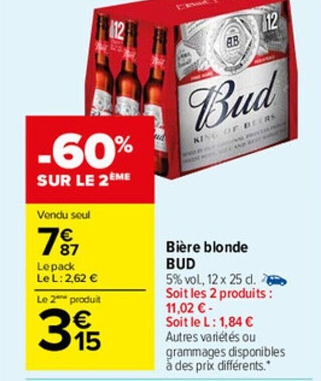 Promo Bier Blonde BUD Chez Carrefour Market