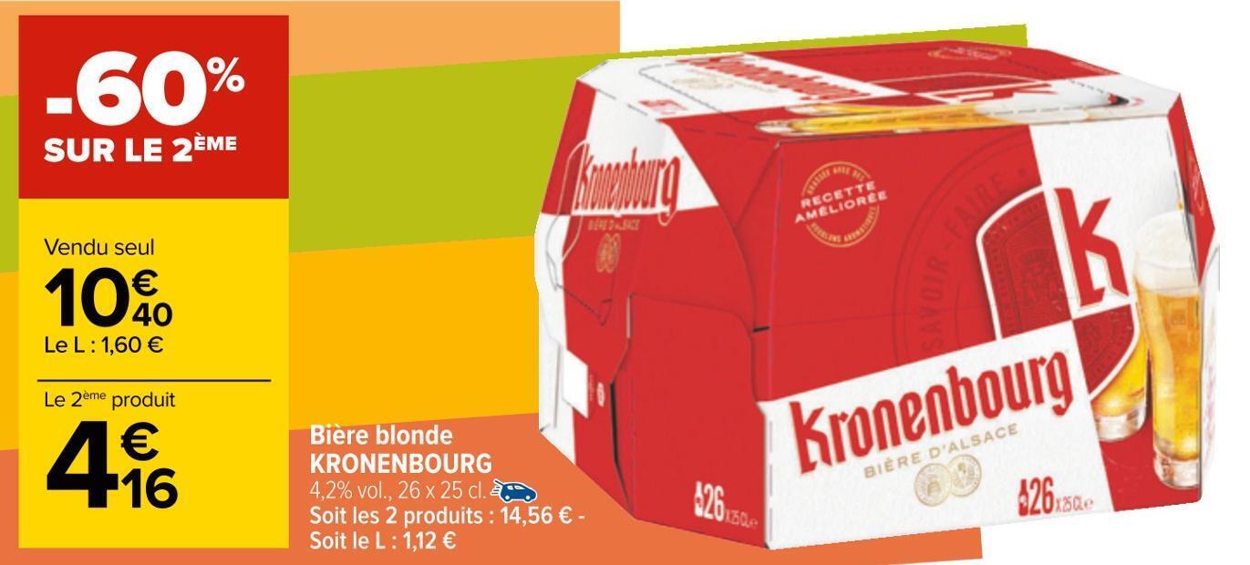 Promo Kronenbourg bière blonde chez Carrefour