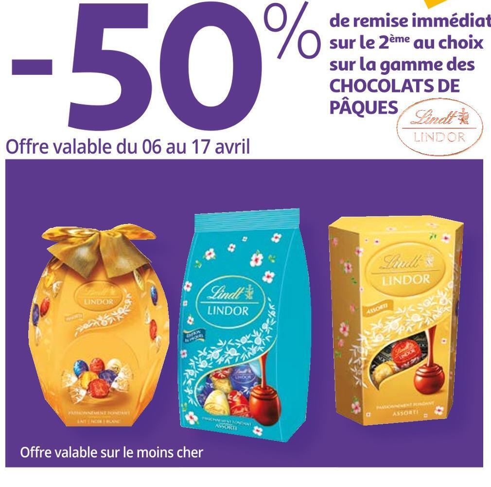 Promo Lindt bon plan sur la gamme des chocolats de pâques lindt chez Auchan