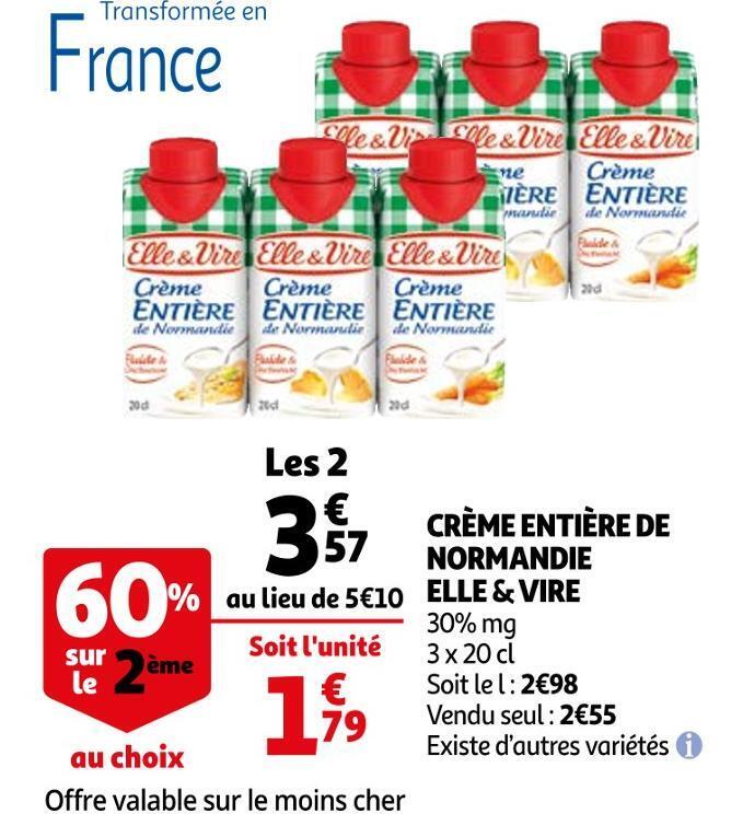 Promo Elle et vire crème entière de normandie chez Auchan