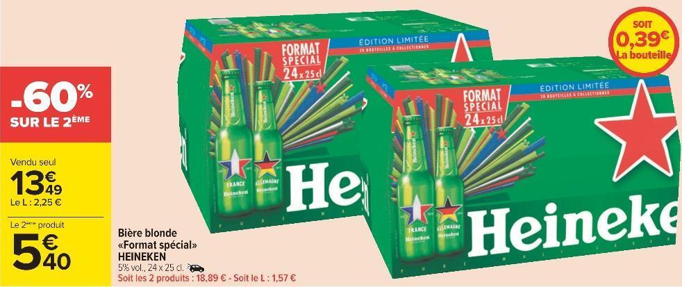 Promo Heineken bière blonde format spécial chez Carrefour