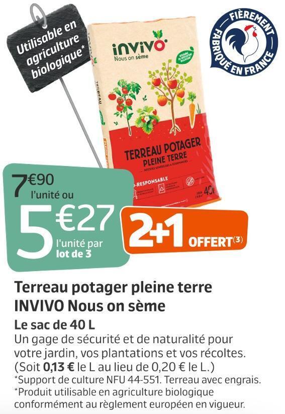 Promo Invivo nous on sème terreau potager pleine terre chez Jardiland