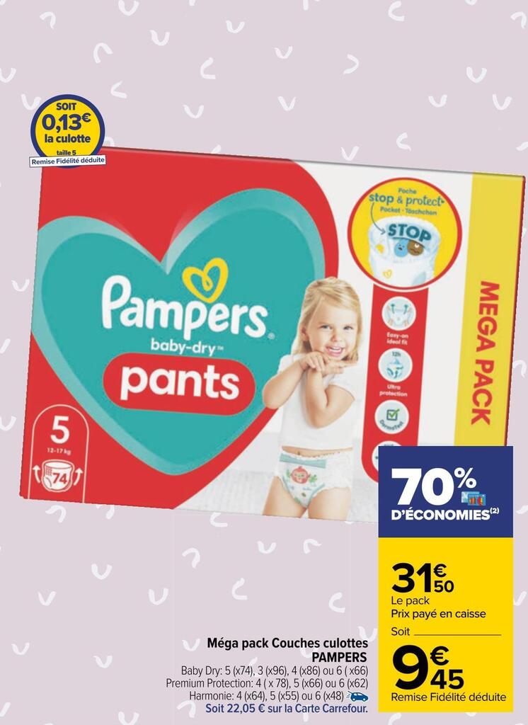 Promo Pampers méga pack couches culottes chez Carrefour