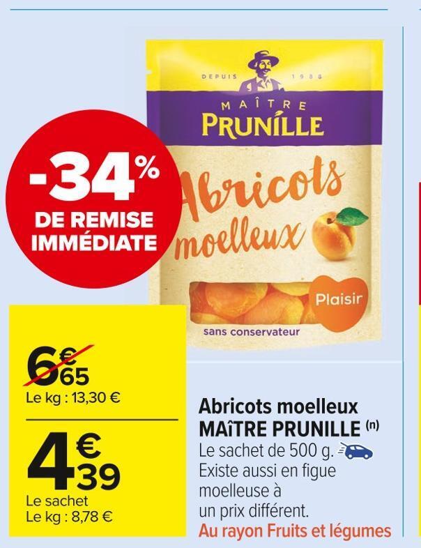 Promo Maître prunille abricots moelleux chez Carrefour Market