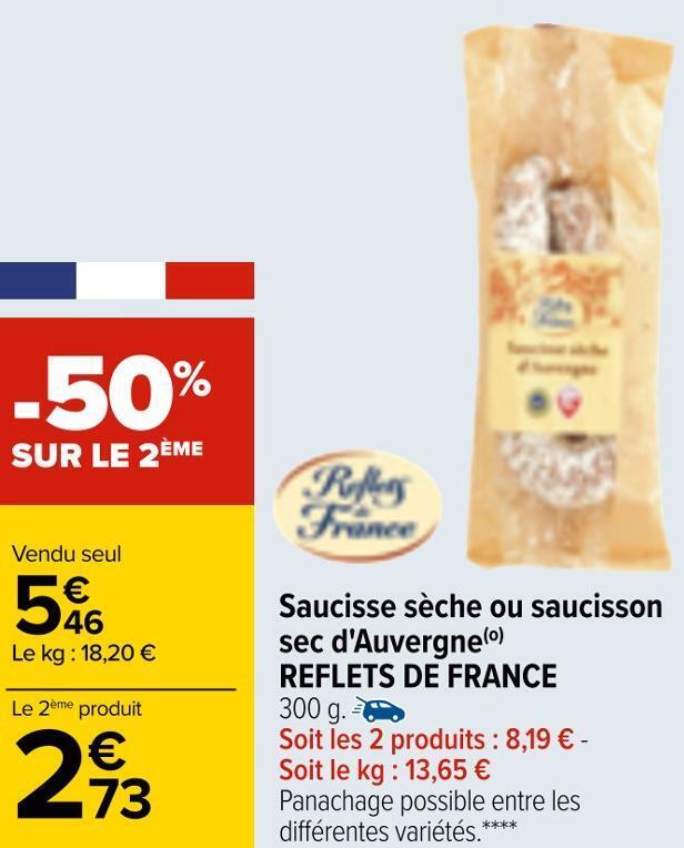 Promo Reflets de france saucisse sèche ou saucisson sec d auvergne chez