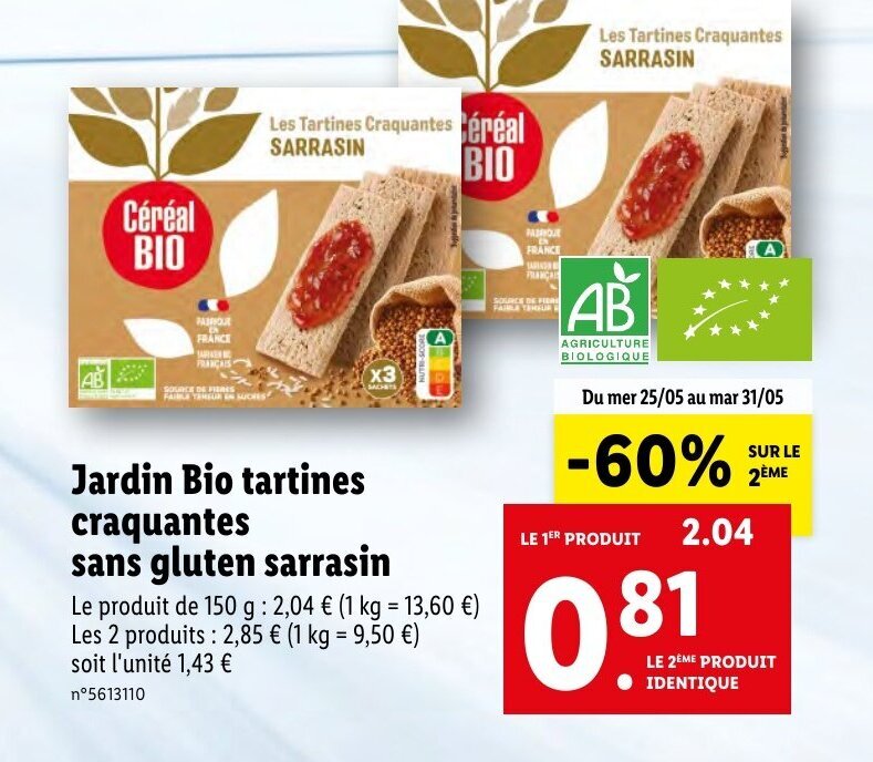 Promo Jardin Bio Tartines Craquantes Sans Gluten Sarrasin Chez Lidl