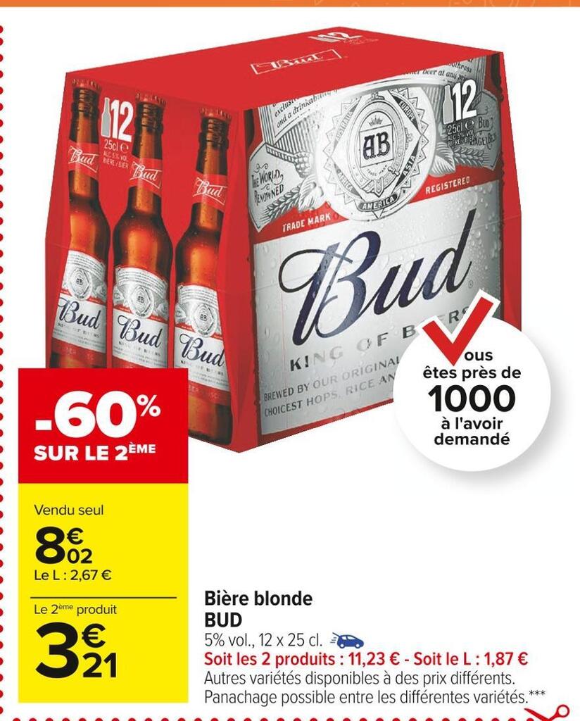 Promo Bud bière blonde chez Carrefour Market