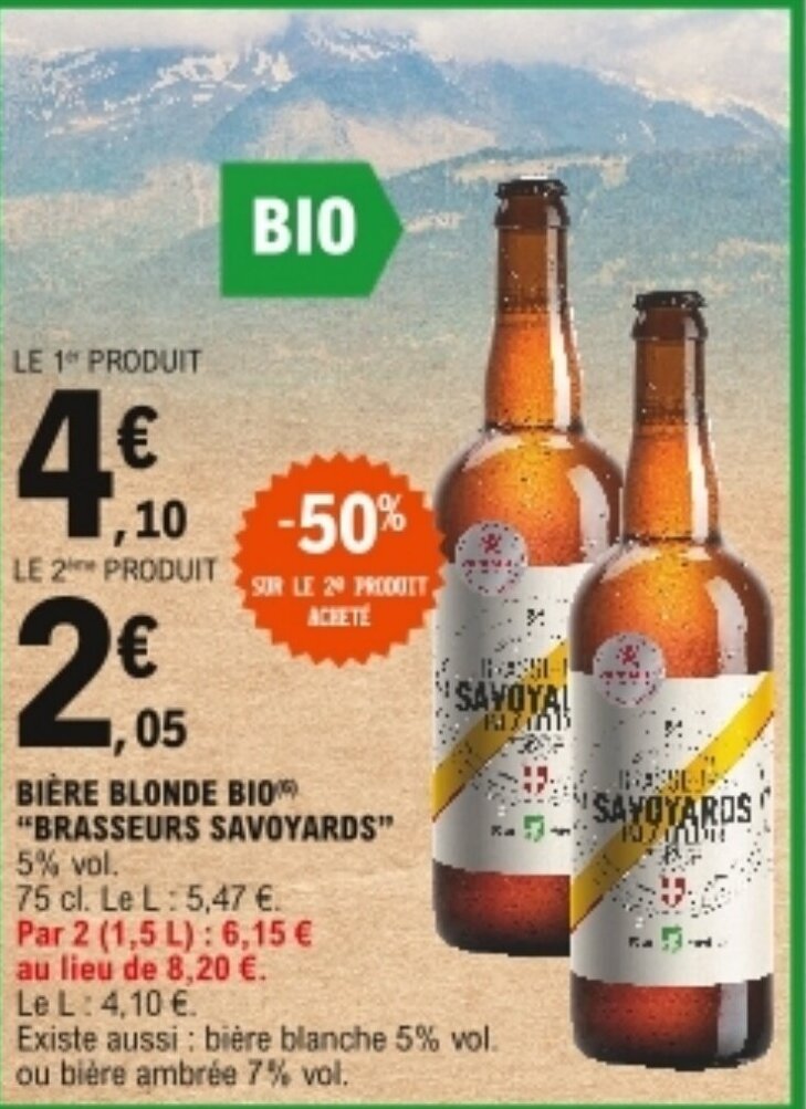 Promo Bière blonde bio brasseurs savoyards chez E Leclerc