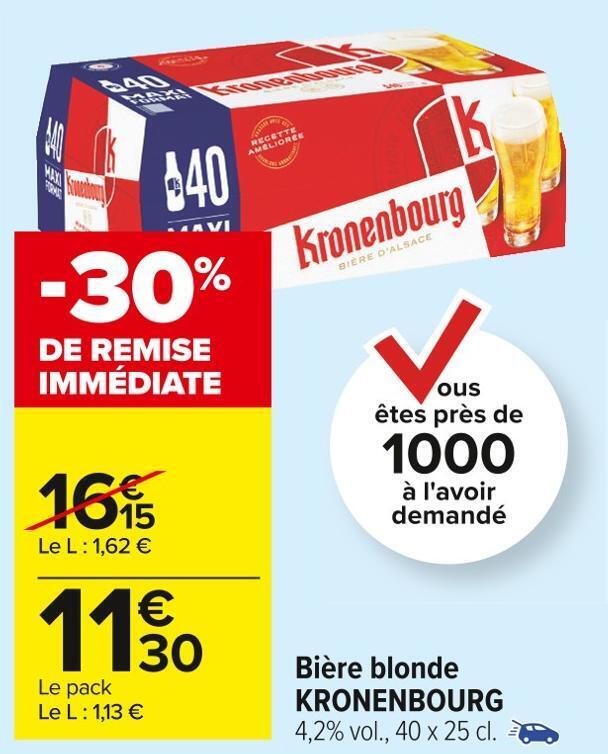 Promo Kronenbourg bière blonde chez Carrefour Market