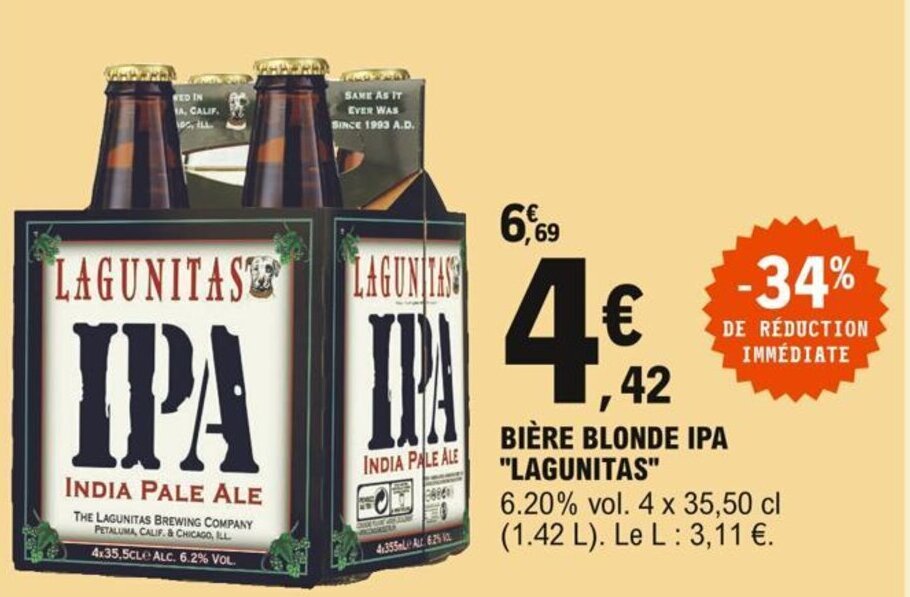 Promo LAGUNITAS bière blonde ipa chez E Leclerc