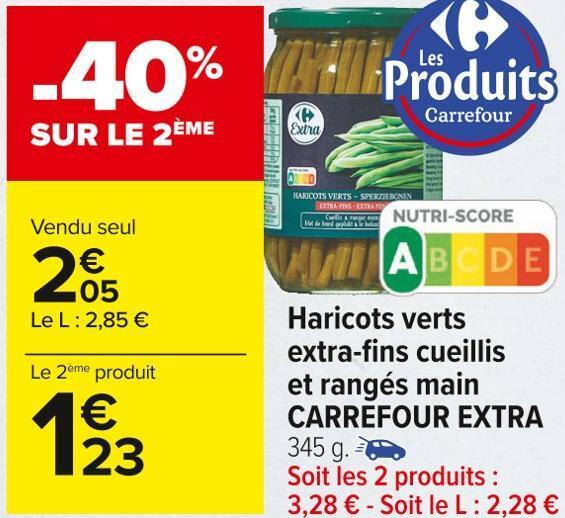 Promo Carrefour Extra Haricots Verts Extra Fins Cueillis Et Rang S Main