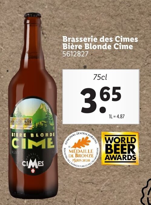 Promo Brasserie des cimes bière blonde cime chez Lidl