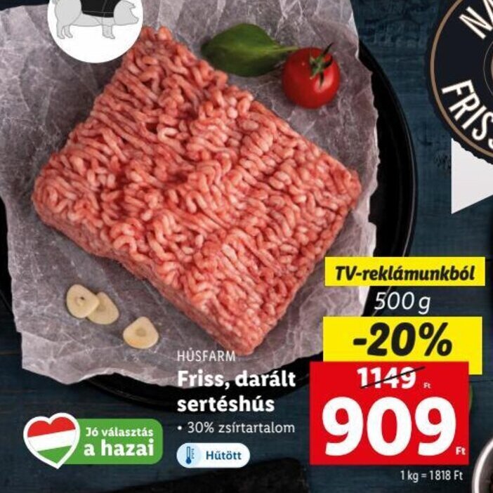 HÚSFARM Friss darált sertéshús 500 g ajánlatok a z Lidl üzletben