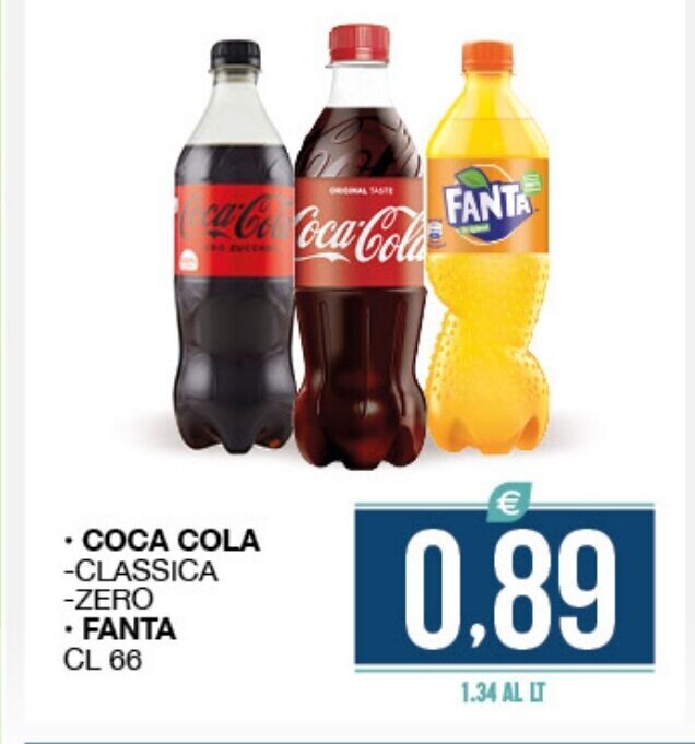 Coca Cola Classica Zero Fanta cl 66 offerta di SeBón Supermercati