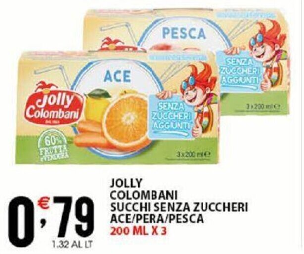 Jolly Colombani Succhi Senza Zuccheri Ace Pera Pesca 200 Ml X 3 Offerta