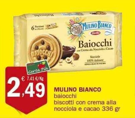 Mulino Bianco Baiocchi Biscotti Con Crema Alla Nocciola E Cacao Gr