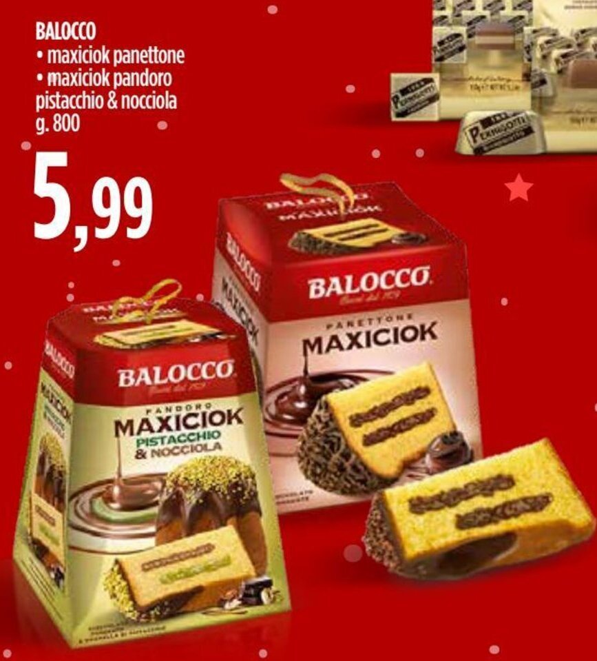 Balocco Maxiciok Panettone Pandoro Pistacchio Nocciola 800 G Offerta