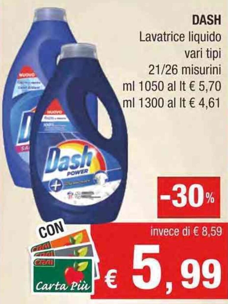 Dash Lavatrice Liquido Vari Tipi 21 26 Misurini Ml 1050 Offerta Di Crai