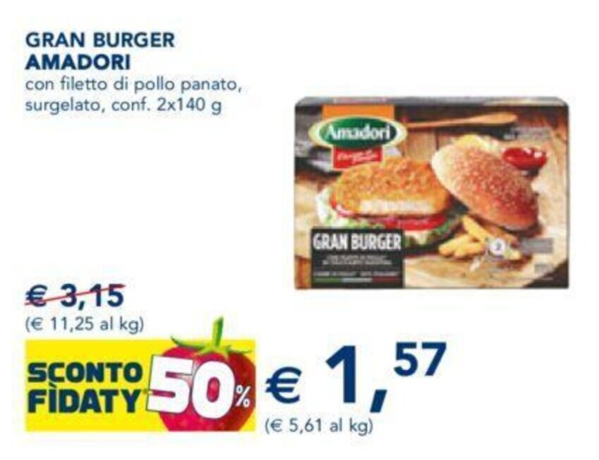 Amadori Gran Burger Con Filetto Di Pollo Panato Surgelato Conf 2x140