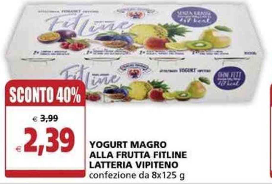 Latteria Vipiteno Yogurt Magro Alla Frutta Fitline Confezione Da 8x125