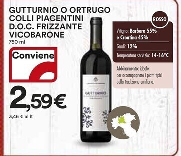 Offerta Cantina Vicobarone Gutturnio O Ortrugo Colli Piacentini D O C