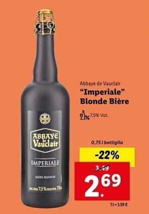 Offerta Abbaye de vauclair imperiale blonde bière nel volantino di Lidl