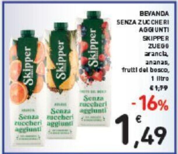 BEVANDA SENZA ZUCCHERI AGGIUNTI SKIPPER ZUEGG Arancia Ananas Frutti