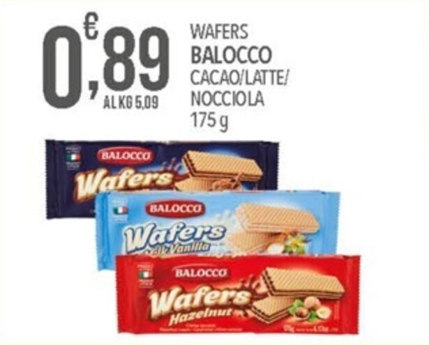 Offerta WAFERS BALOCCO CACAO LATTE NOCCIOLA 175 G Nel Volantino Di