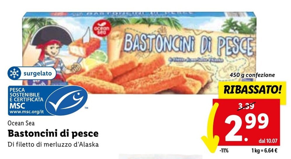 Ocean Sea Bastoncini Di Pesce 450 G Offerta Di Lidl