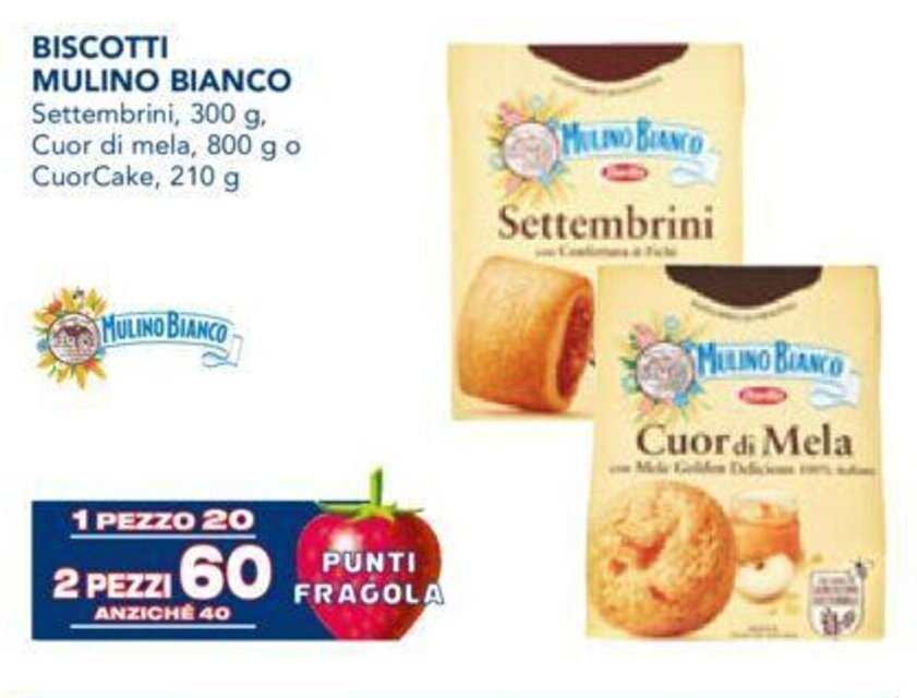 BISCOTTI MULINO BIANCO Settembrini 300 G Cuor Di Mela 800 G Offerta