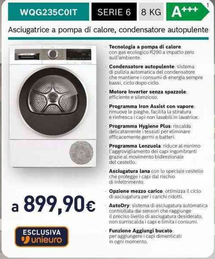 Offerta Bosch Asciugatrice A Pompa Di Calore Condensatore Autopulente