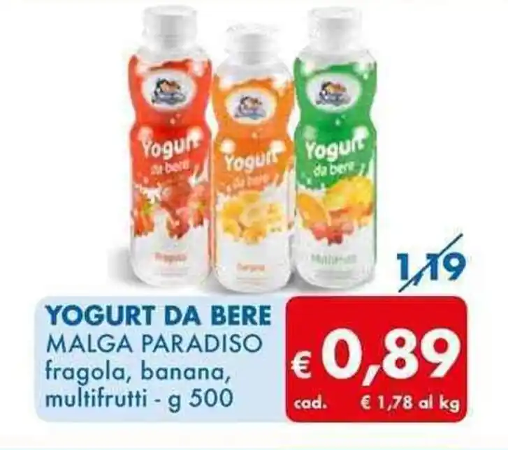 Yogurt Da Bere Malga Paradiso Fragola Banana Multifrutti G