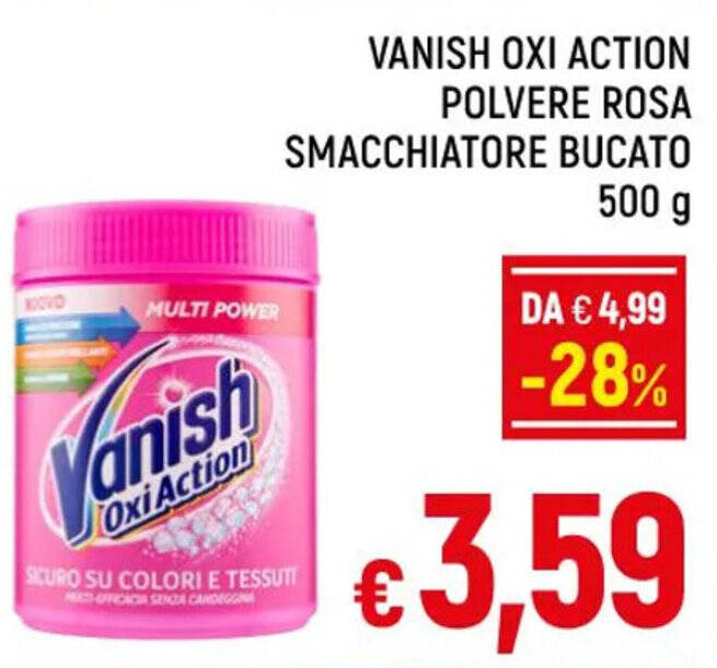 Offerta VANISH OXI ACTION POLVERE ROSA SMACCHIATORE BUCATO 500g Nel