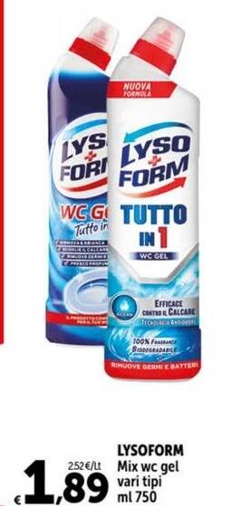 Offerta LYSOFORM Mix Wc Gel Vari Tipi Ml 750 Nel Volantino Di Carrefour