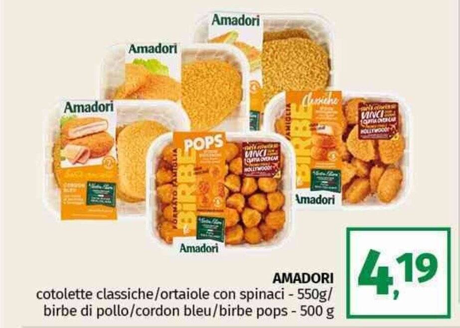 AMADORI Cotolette Classiche Ortaiole Con Spinaci 550g Birbe Di Pollo