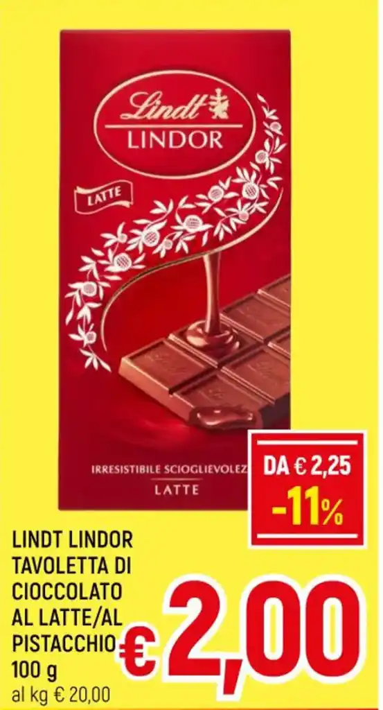 LINDT LINDOR TAVOLETTA DI CIOCCOLATO AL LATTE AL PISTACCHIO 100 G