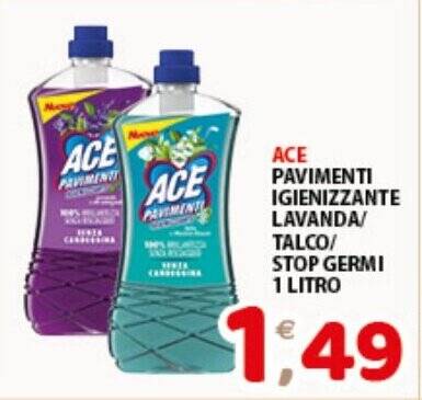 ACE PAVIMENTI IGIENIZZANTE LAVANDA TALCO STOP GERMI 1 LITRO Offerta