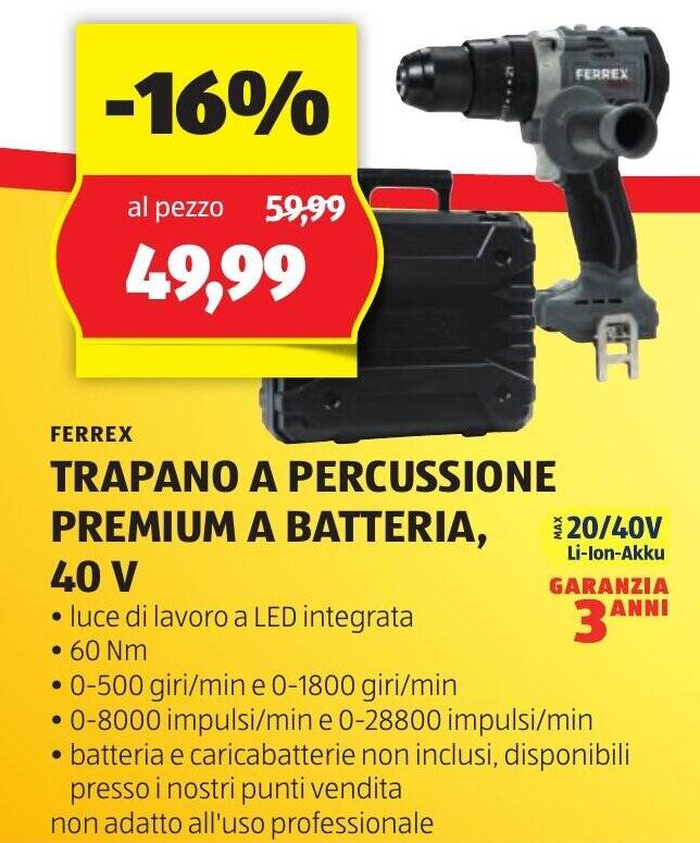 Offerta Ferrex Trapano A Percussione Premium A Batteria V Di Aldi