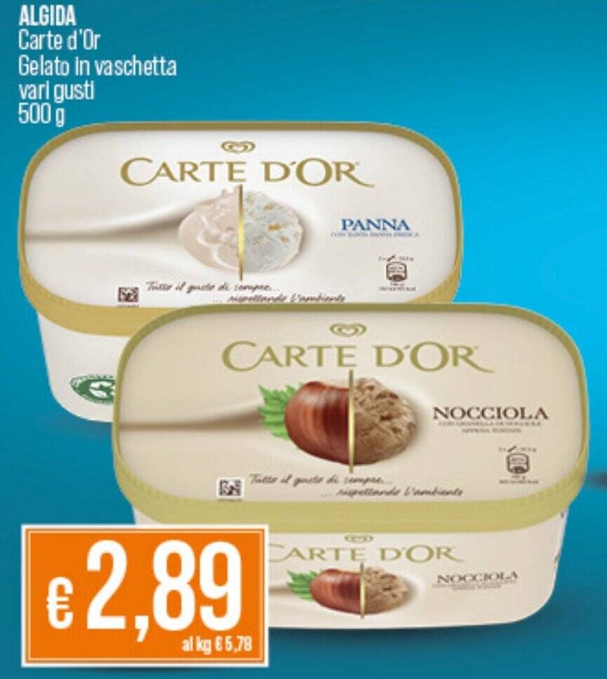 Offerta ALGIDA Carte D Or Gelato In Vaschetta Vari Gusti 500 G Nel