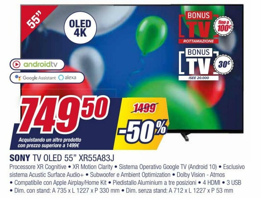 Offerta Sony Tv Oled Xr A J Nel Volantino Di Trony