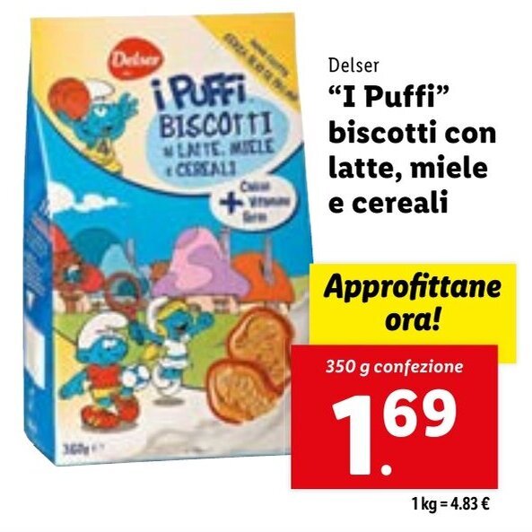 Delser I Puffi Biscotti Con Latte Miele E Cereali 350 G Offerta Di Lidl